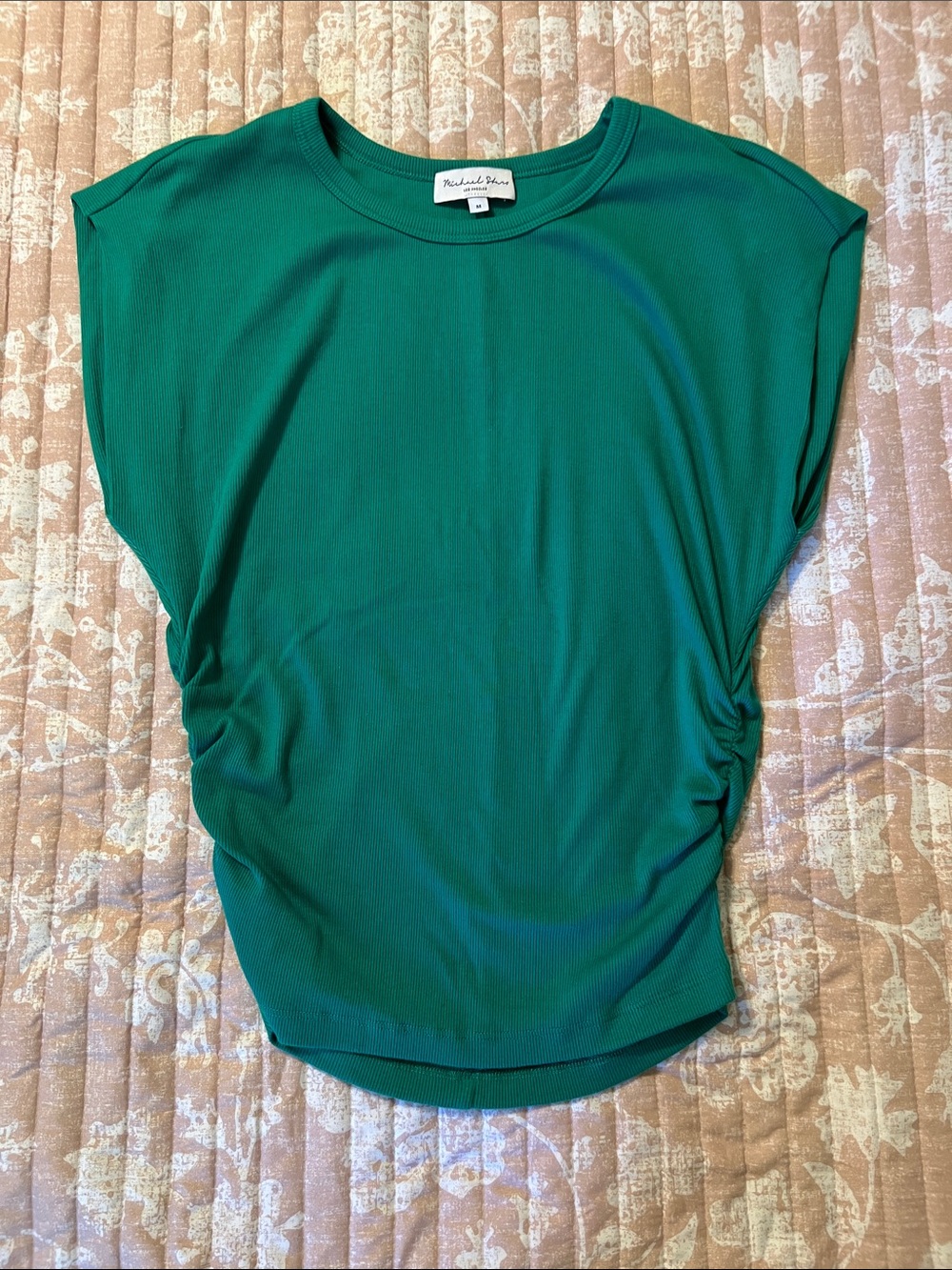 Michael Stars Emerald Green Cap-Sleeve Ruched Tee